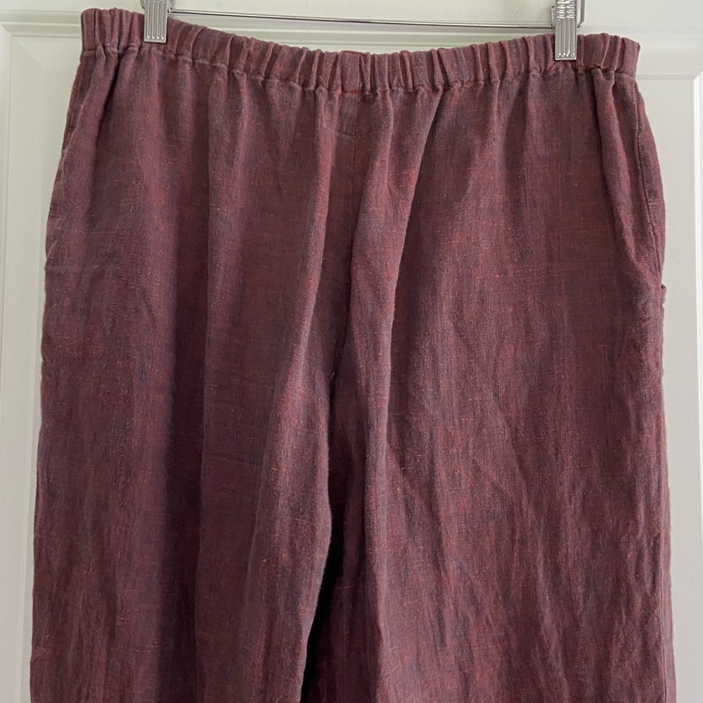 FLAX Linen Pants High Rise Wide Leg Cropped Texture Slub Lagenlook Coastal Sz S - Picture 9 of 14